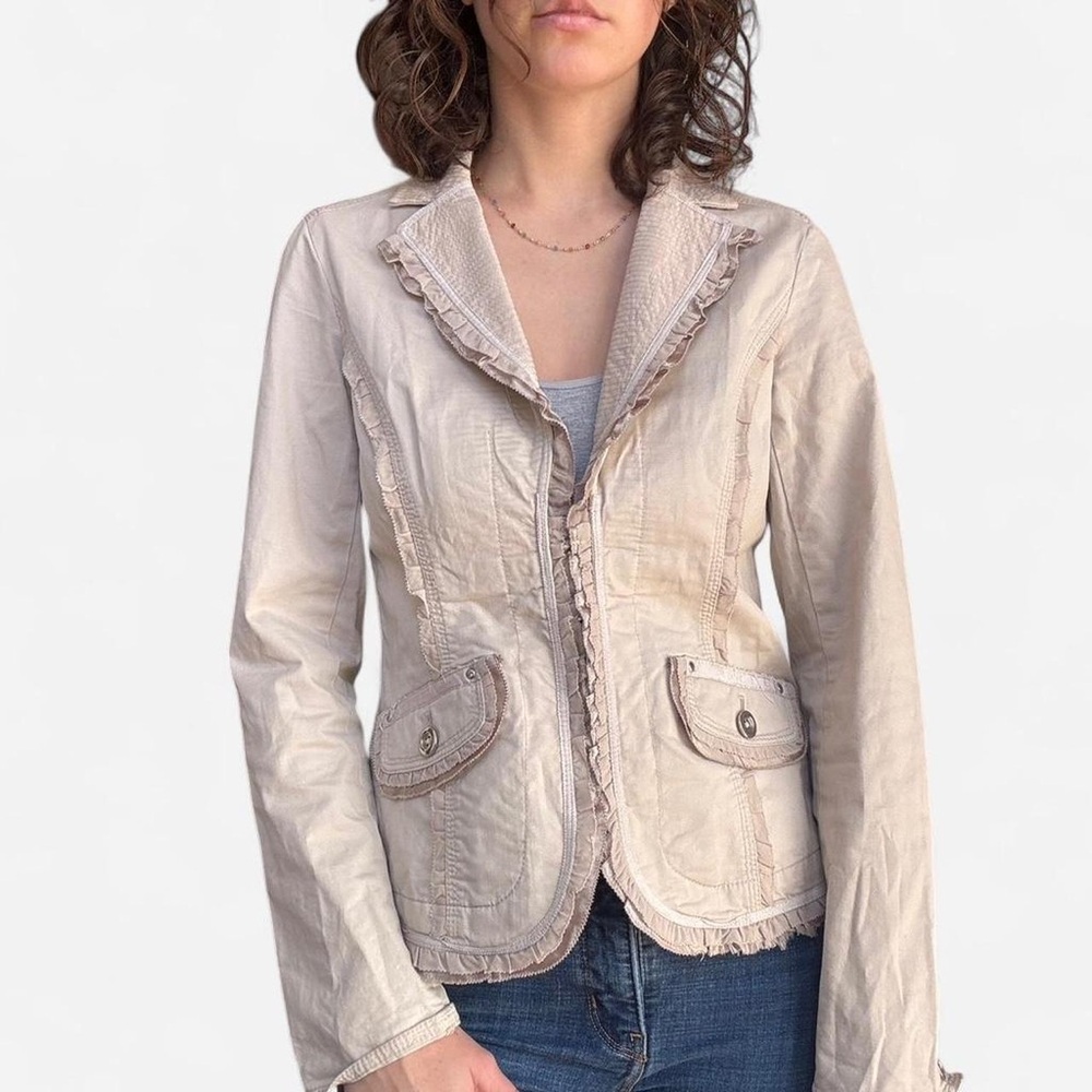 White House Black Market Women's Cream and Tan Jacket 8
